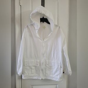 Offline By Aerie Cargo Windbreaker Full-Zip Oversized Cotton Jacket White Small